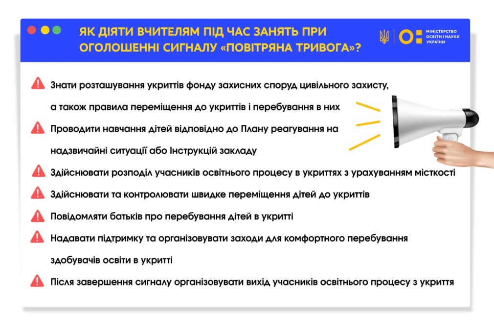 Як діяти вчителям під час занять при оголошенні сигналу «Повітряна тривога»?